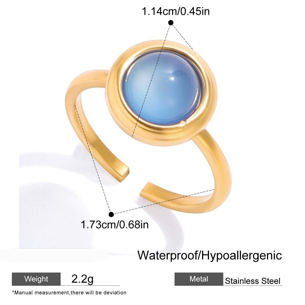 Anillos Llamativos De Acero Inoxidable Con Forma De Círculo De Resina Azul, Resistentes Al Agua Y Color Dorado. h5 