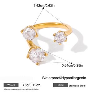 1 Piece Luxurious Irregular Shape Stainless Steel Waterproof Gold Color Zircon Women's Gemstone Rings h5 Picture2