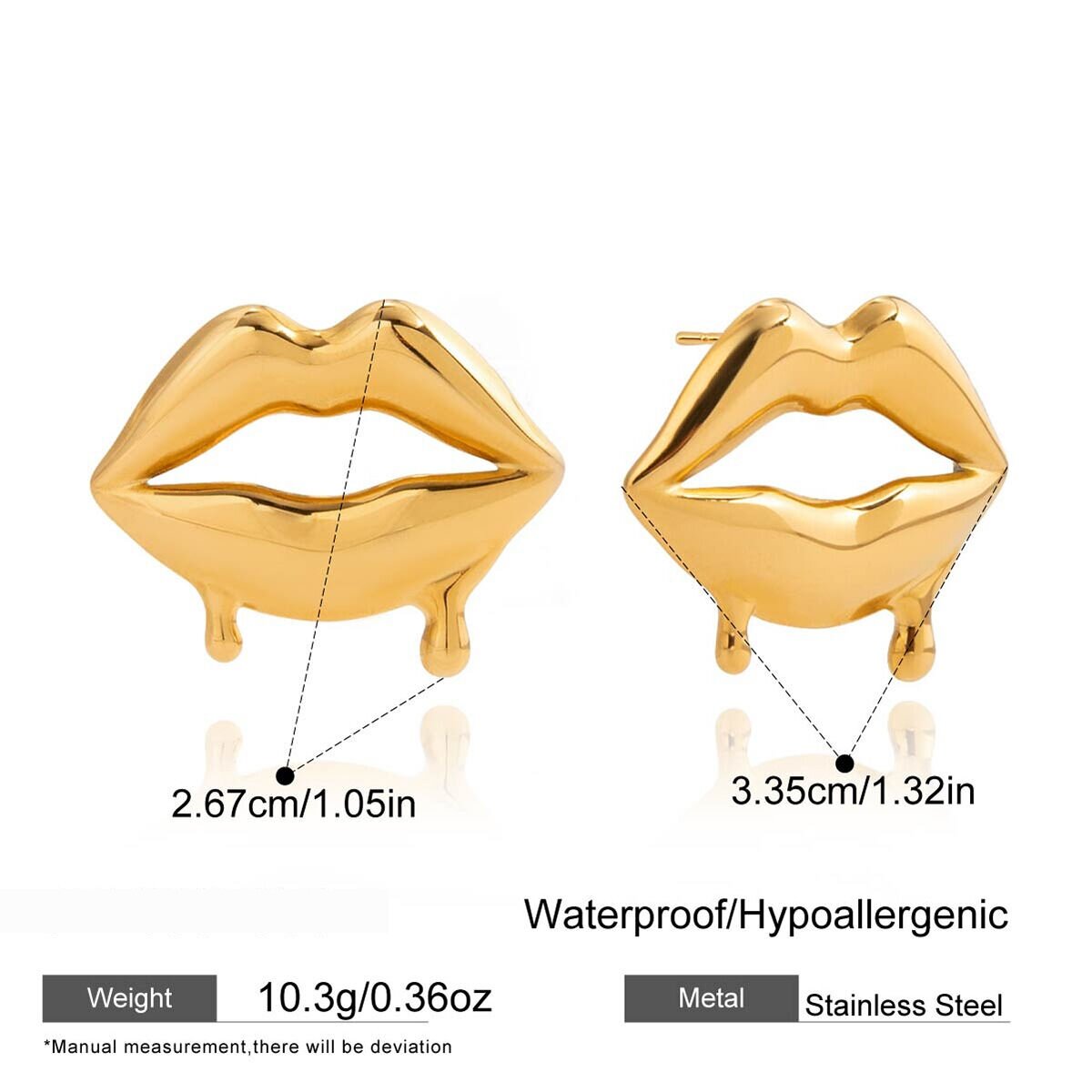 1 Paar Klassische, Lippenförmige, Wasserfeste Ohrstecker Aus Edelstahl In Goldfarbe Für Damen. Bild2