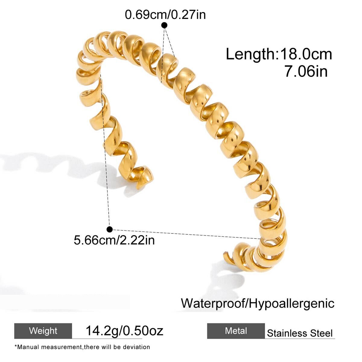 1 Stück Schlichtes, Spiralförmiges, Wasserdichtes Armreifarmband Aus Edelstahl In Goldfarbe Für Damen Bild2