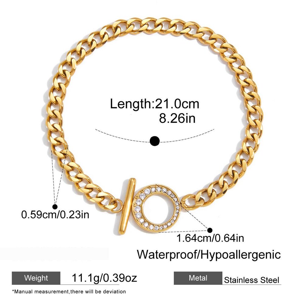 1 Piece Luxurious Ot Zircon Chain Stainless Steel Waterproof Gold Color Women's Chain Bracelets Picture2