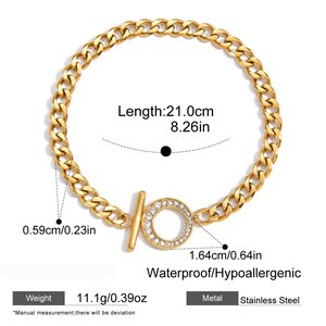 1 Piece Luxurious Ot Zircon Chain Stainless Steel Waterproof Gold Color Women's Chain Bracelets h5 Picture2