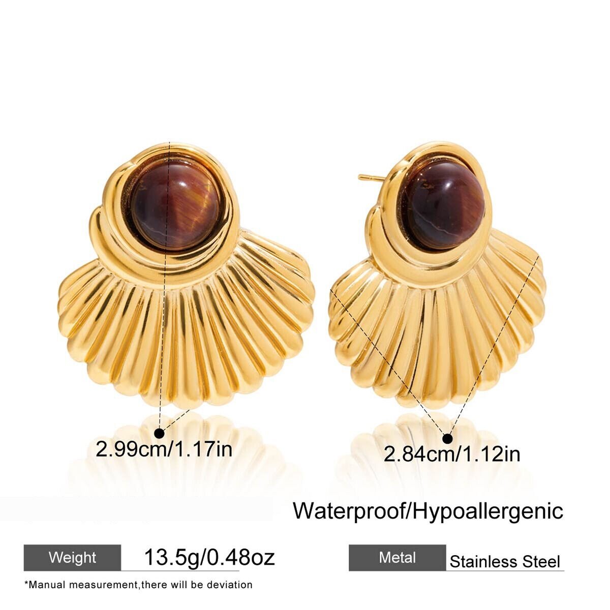 1 Par De Pendientes De Botón De Acero Inoxidable Con Forma Retro, Resistentes Al Agua, Color Dorado Y Piedra Natural Para Mujer h5 Imagen2