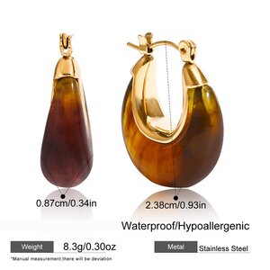 1 Pair Classic Circle Resin Gold Color Women's Hoop Earrings h5