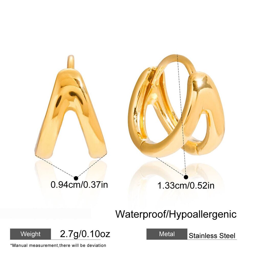 1 Pair Minimalist Gold&Silver Colors Stainless Steel Waterproof Women's Hoop Earrings