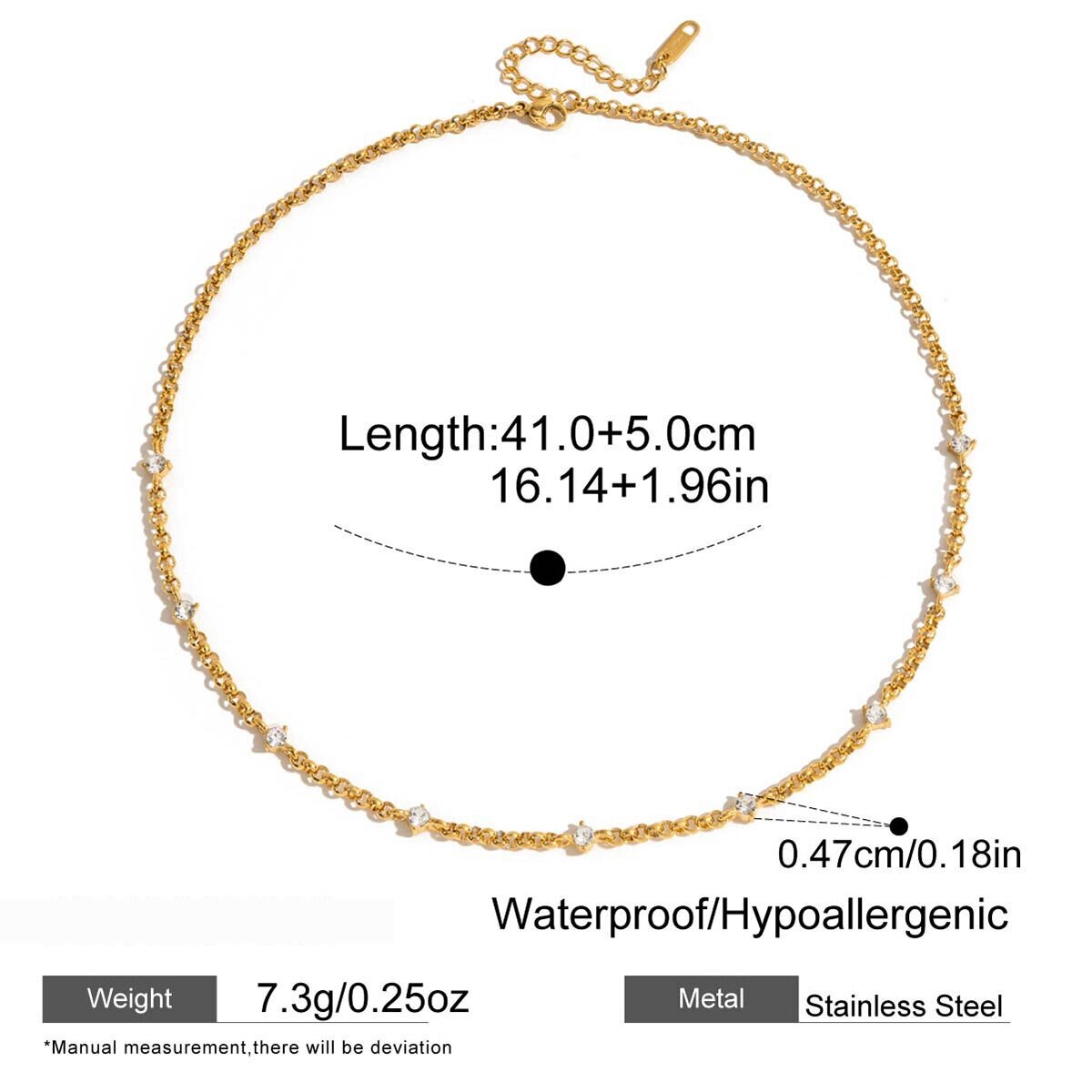 1 Piece Sophisticated Twist Stainless Steel Waterproof Gold Color Zircon Women's Chain Necklaces 