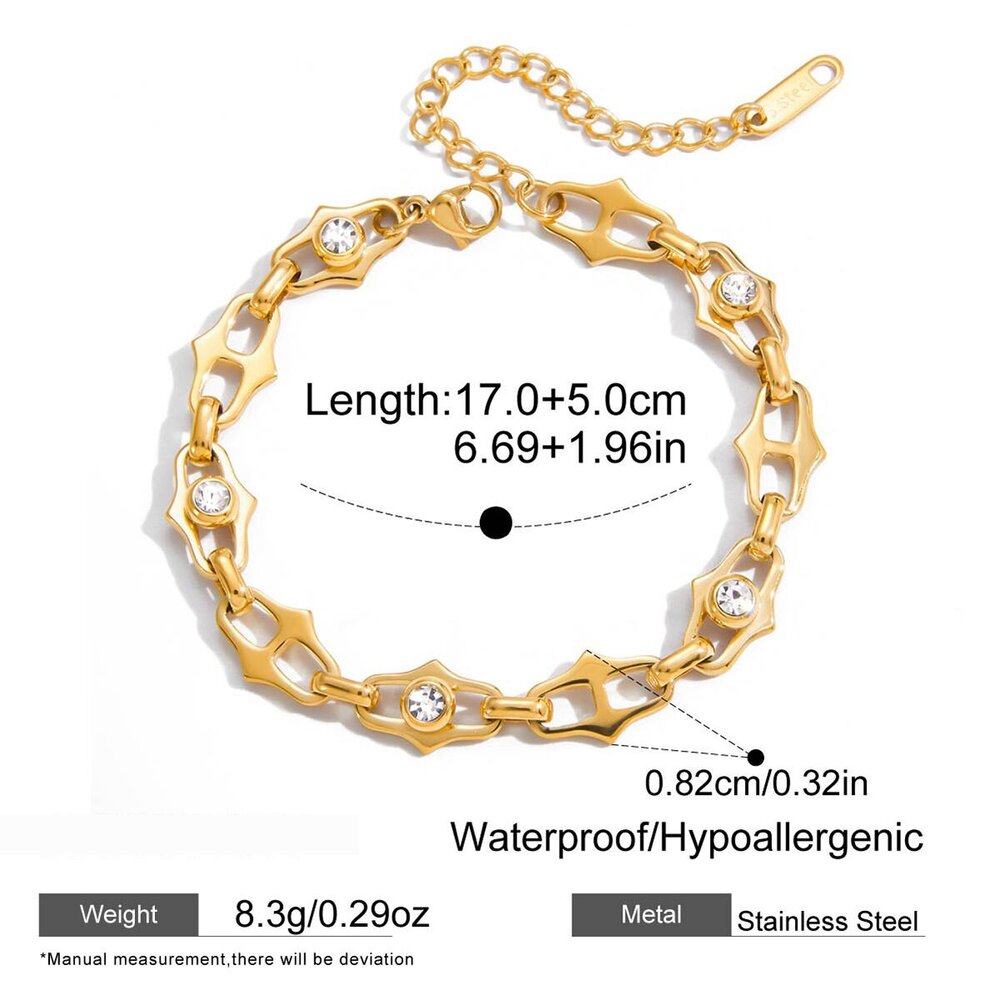 1 Piece Exquisite Chain Stainless Steel Waterproof Gold Color Zircon Women's Chain Bracelets