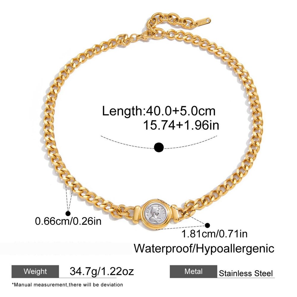 1 Stück Schlichte, Gold- Und Silberfarbene, Wasserdichte Damen-Halskette Aus Edelstahl h5Bild2