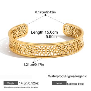 1 Stück Aufwendig Gearbeitetes, Durchbrochenes, Wasserdichtes Armreif-Armband Aus Edelstahl In Goldfarbe Für Damen h5 Bild2