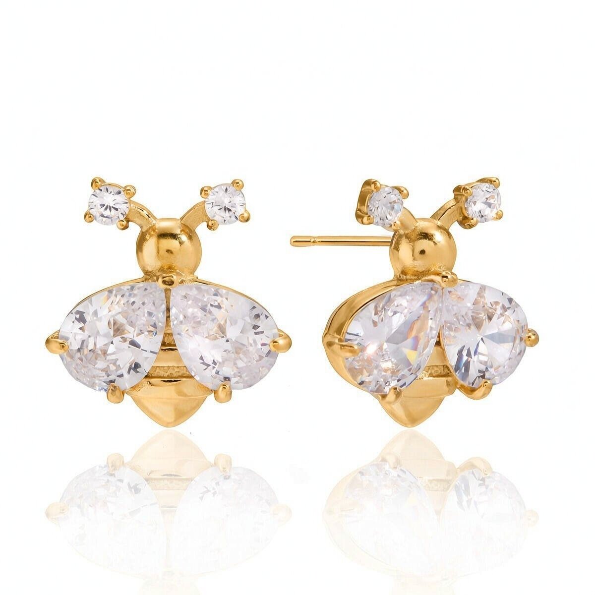 1 Paar Luxuriöse, Wasserdichte Ohrstecker In Bienenform Aus Edelstahl Mit Zirkonia-Motiv In Goldfarbe Für Damen h5 