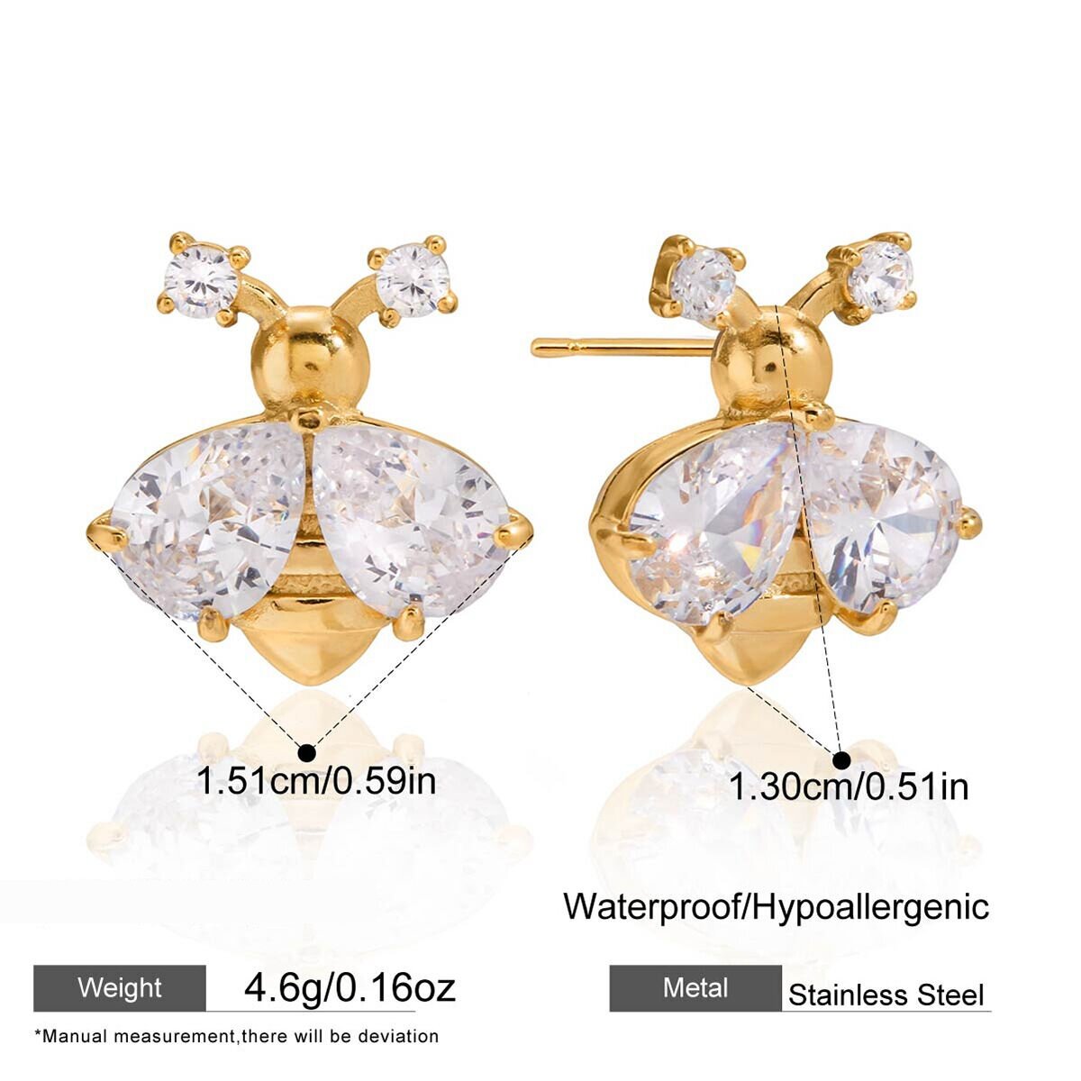 1 Paar Luxuriöse, Wasserdichte Ohrstecker In Bienenform Aus Edelstahl Mit Zirkonia-Motiv In Goldfarbe Für Damen h5 Bild2