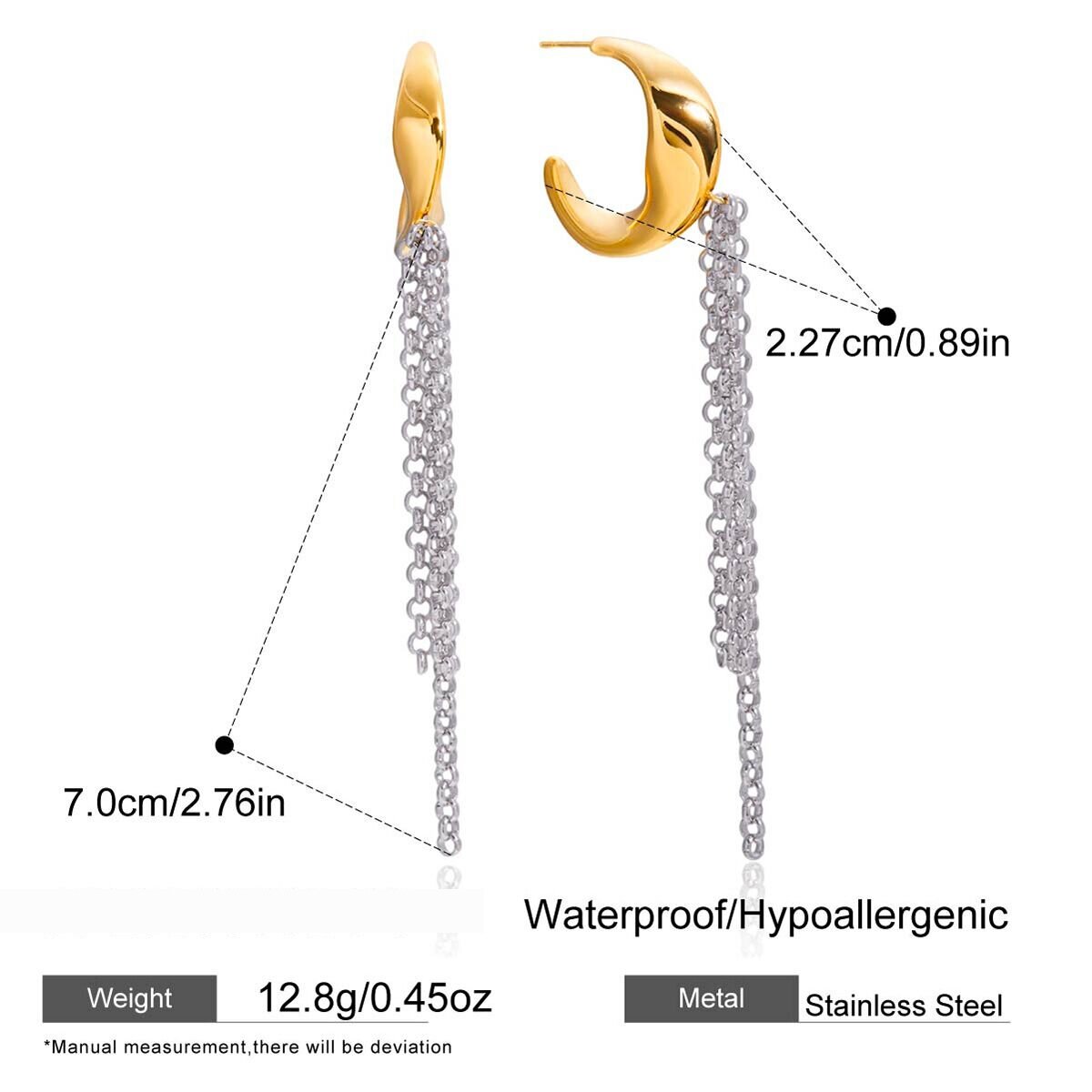 1 Pair Minimalist Tassel Gold&Silver Colors Stainless Steel Waterproof Women's Dangle Earrings Picture2