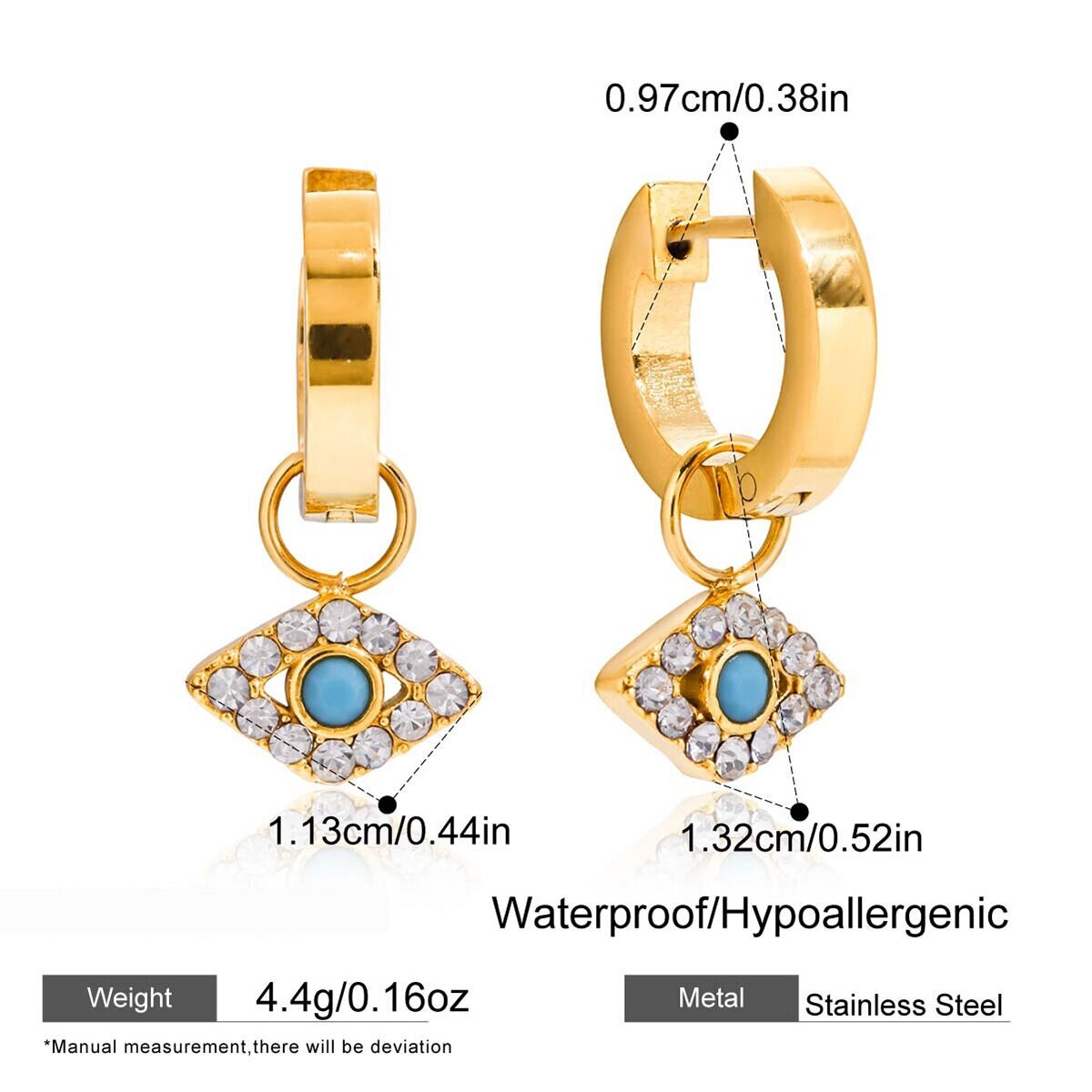 1 Pair Sparkling Devil's Eye Stainless Steel Waterproof Gold Color Women's Drop Earrings Picture2