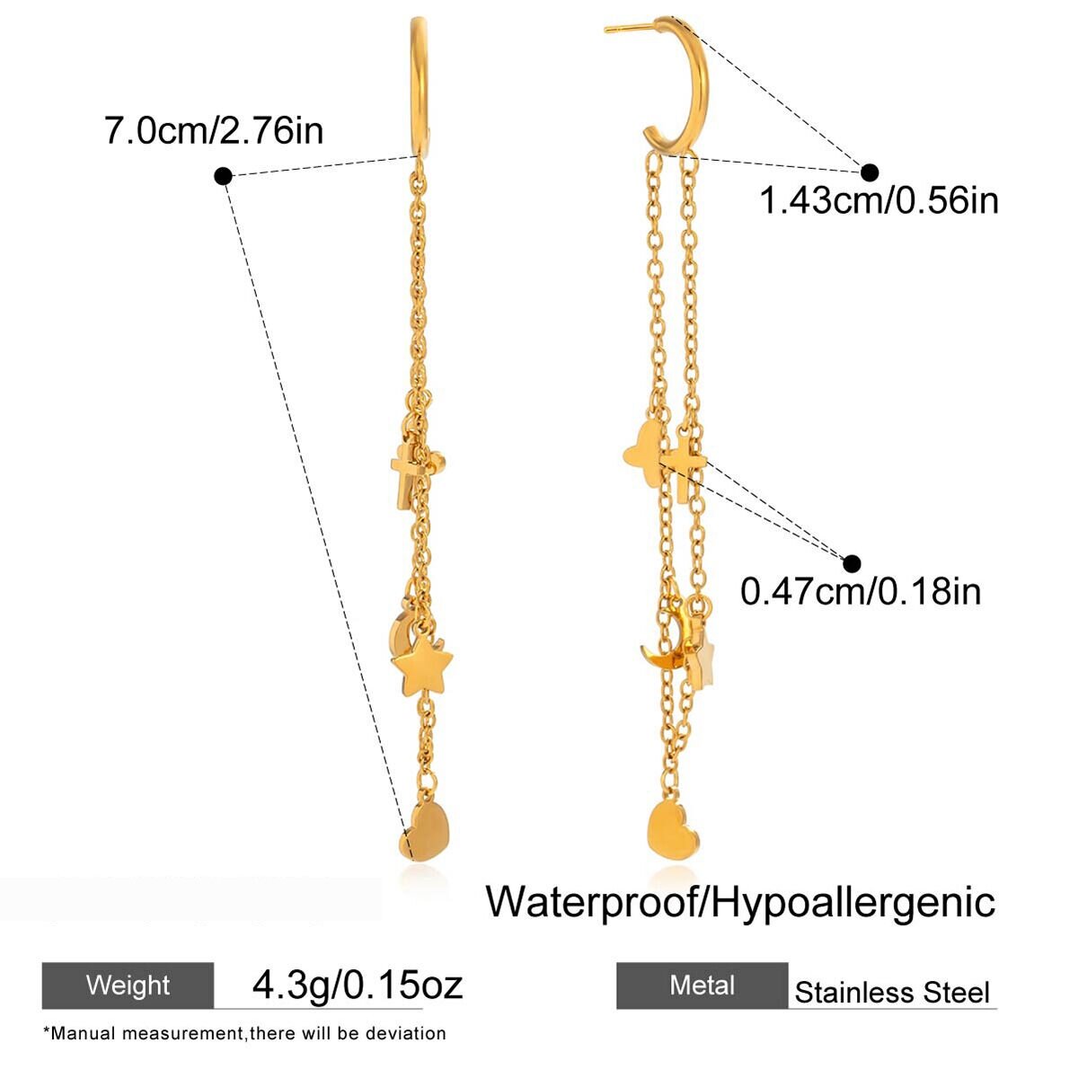 1 Pair Romantic Series Heart Stainless Steel Waterproof Gold Color Women's Dangle Earrings h5 Picture2
