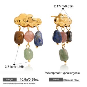 1 Pair Classic Natural Stone Cloud Droplet Stainless Steel Waterproof Gold Color Women's Drop Earrings h5 Picture2