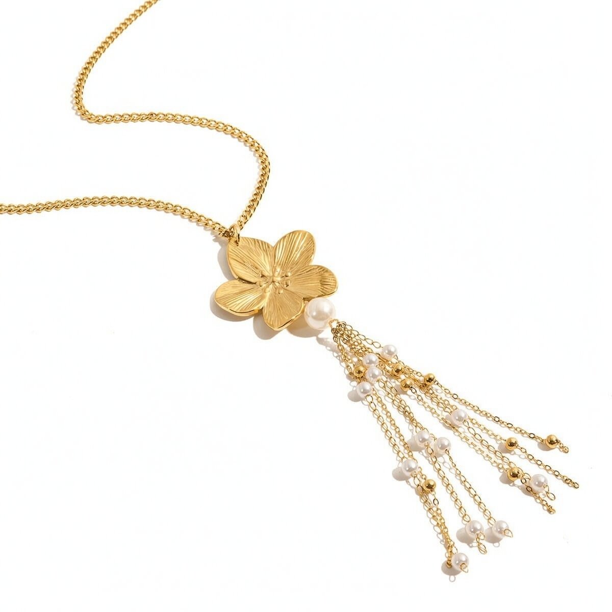 1 Piece Romantic Series Flower Tassel Stainless Steel Waterproof Gold Color Women's Long Necklaces h5 