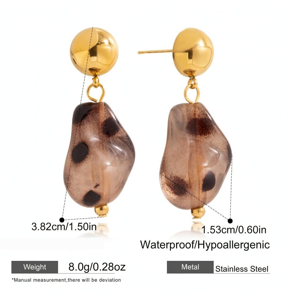 1 Pair Designable Leopard Print Stainless Steel Waterproof Gold Color Women's Drop Earrings Picture2