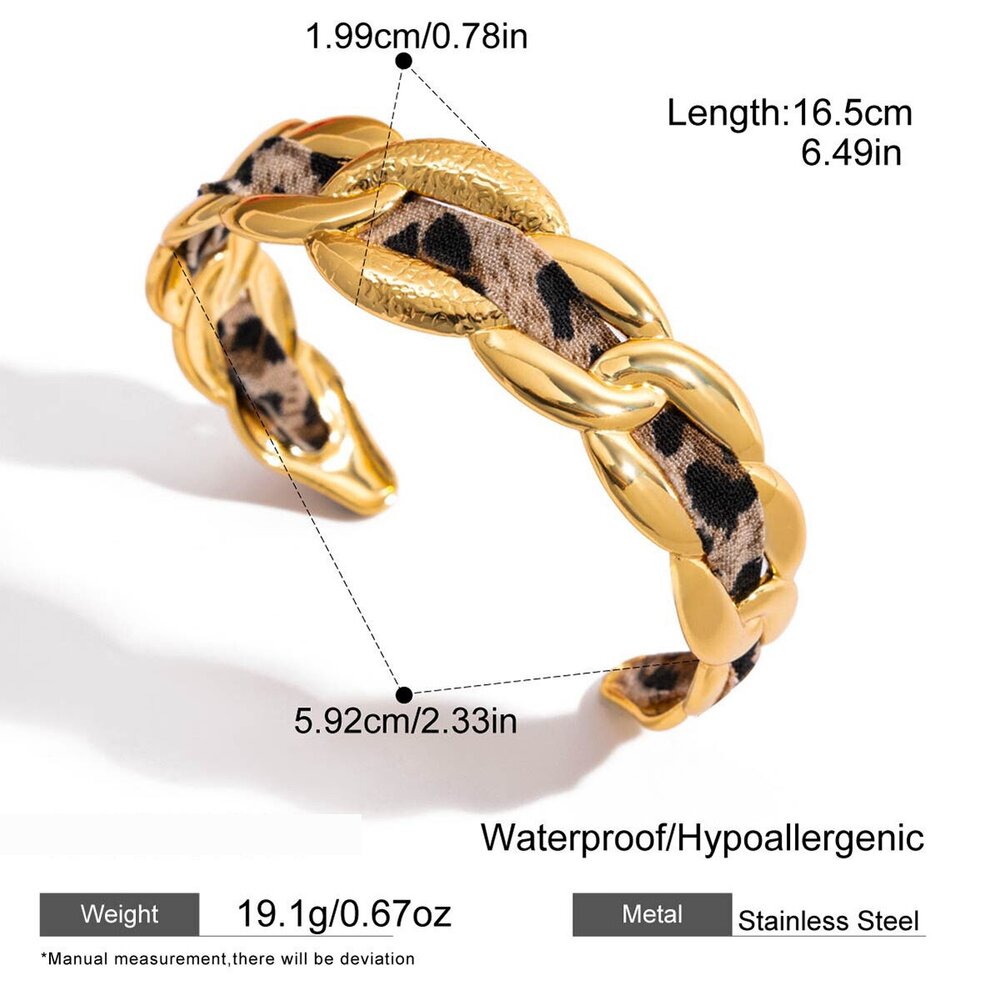 1 Piece Sexy Twist Leopard Print Stainless Steel Waterproof Gold Color Women's Cuff Bracelets Picture2