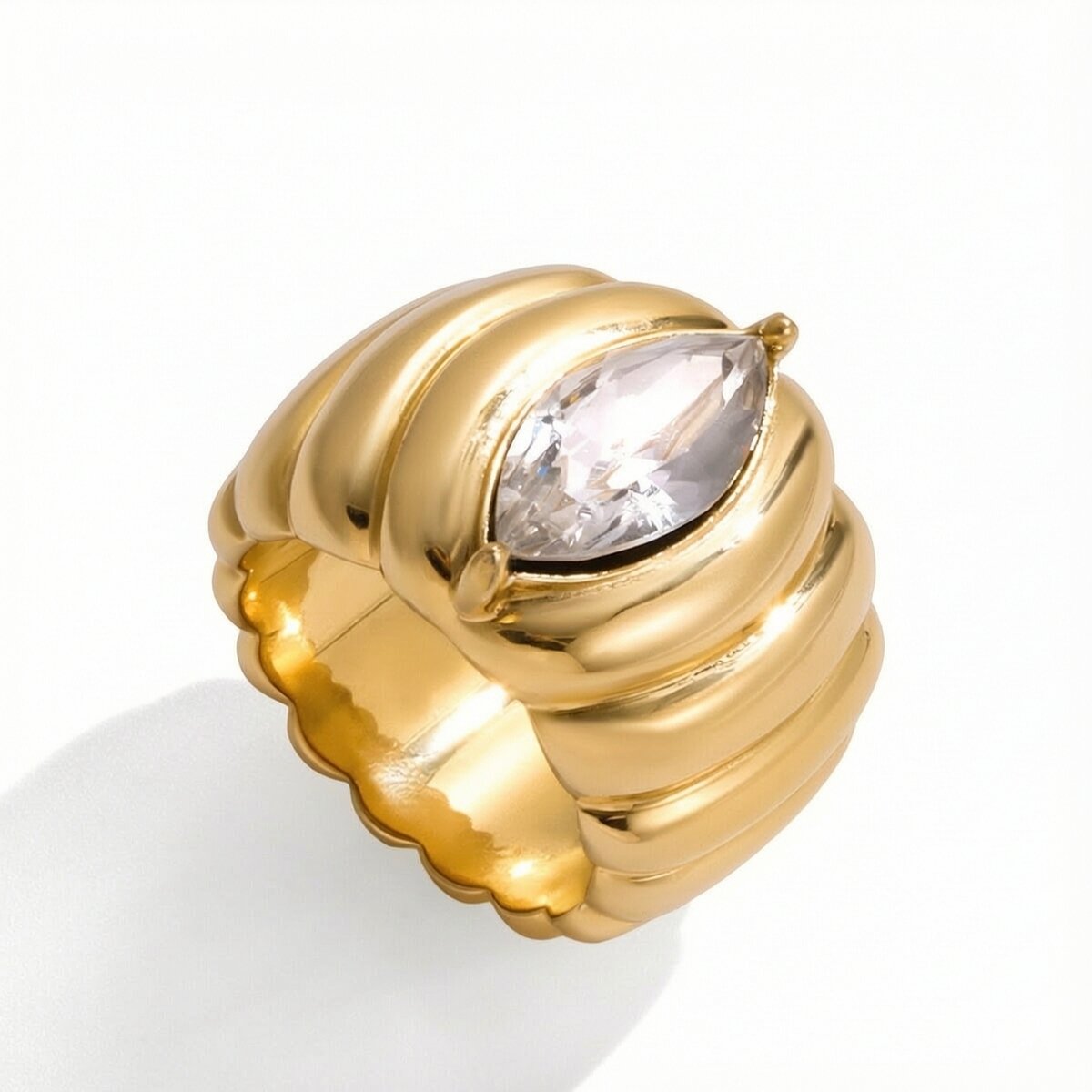 1 Piece Luxurious Strip Stainless Steel Waterproof Gold Color Statement Rings h5 