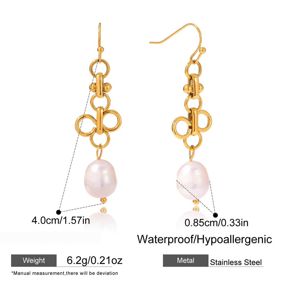 1 Pair Elegant Droplet Stainless Steel Waterproof Gold Color Pearl Women's Drop Earrings Picture2
