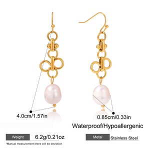 1 Pair Elegant Droplet Stainless Steel Waterproof Gold Color Pearl Women's Drop Earrings h5 Picture2
