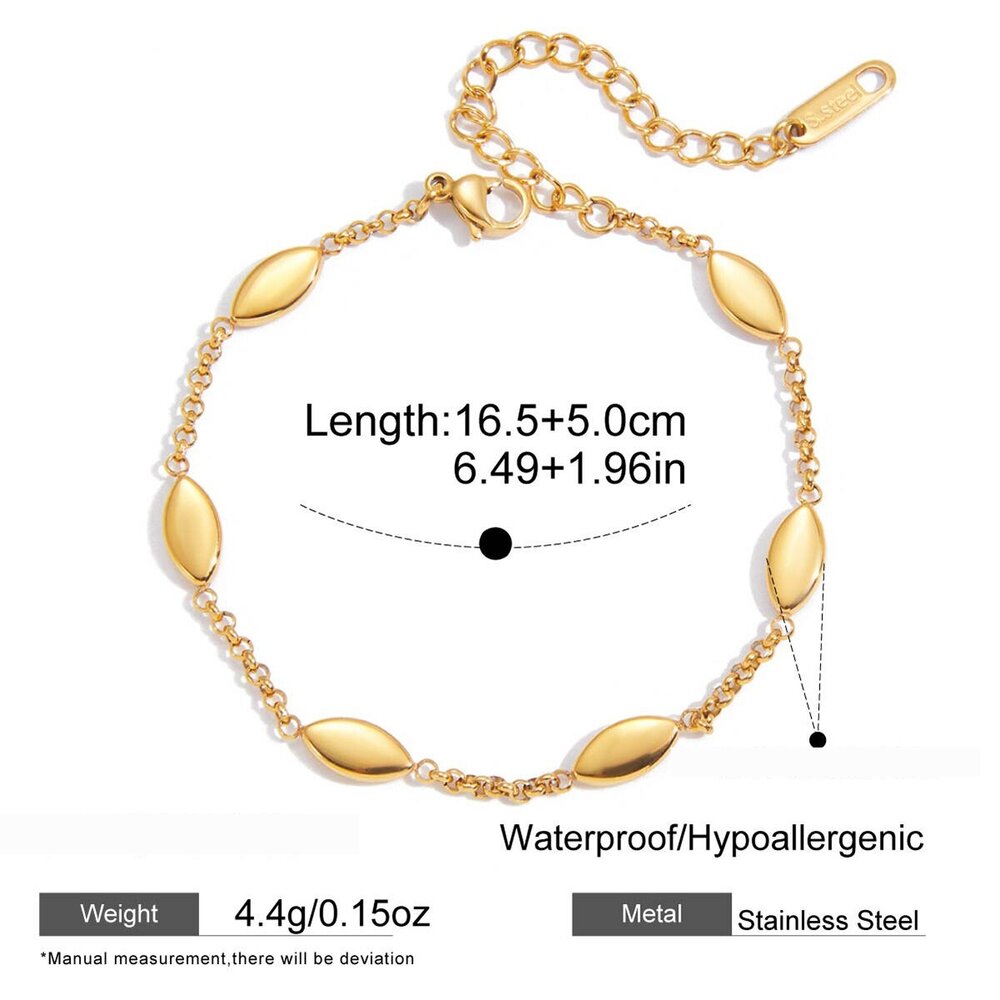 1 Piece Minimalist Leaf Shape Stainless Steel Waterproof Gold Color Women's Chain Bracelets h5Picture2
