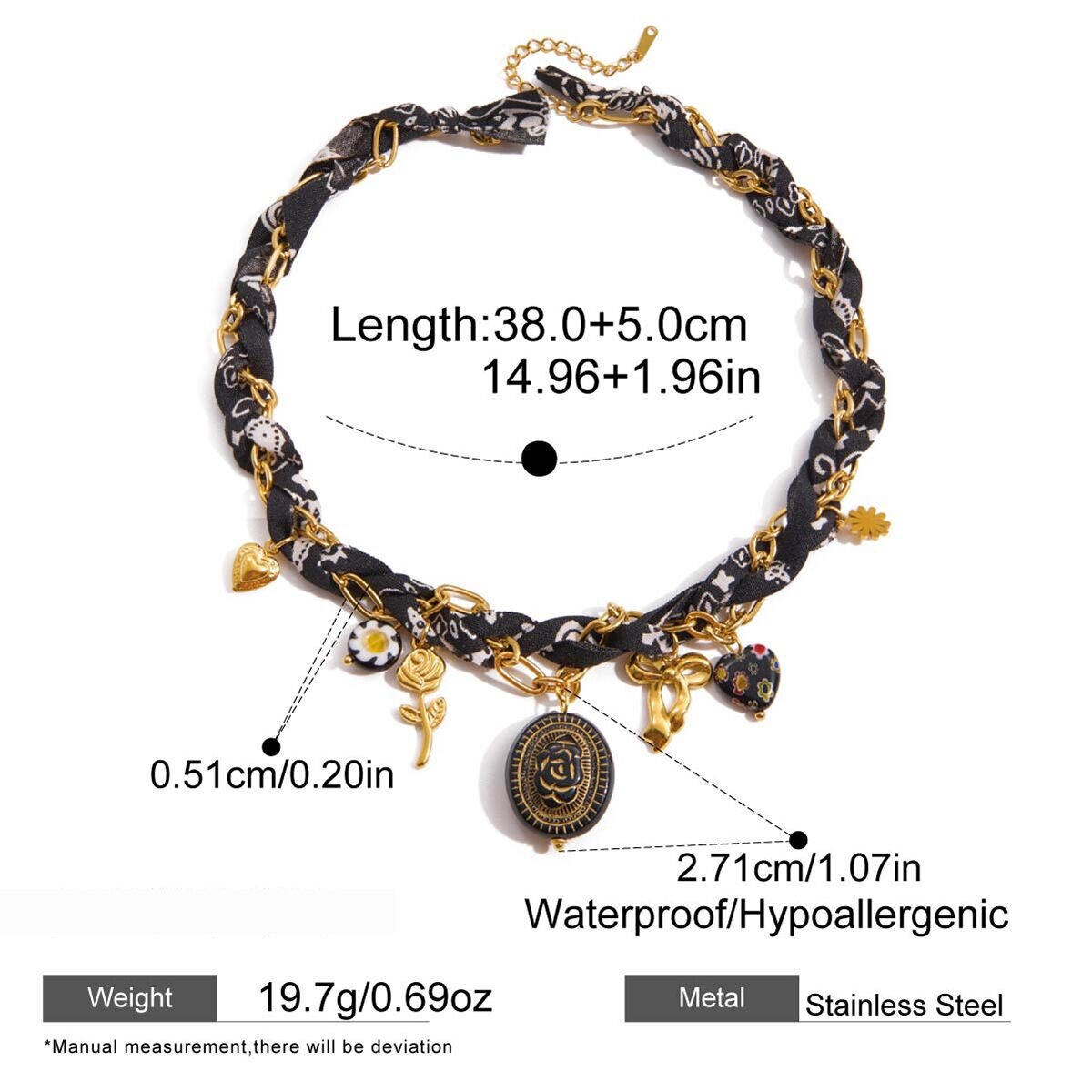 1 Piece Vintage Black Rose Stainless Steel Waterproof Gold Color Women's Pendant Necklaces Picture2