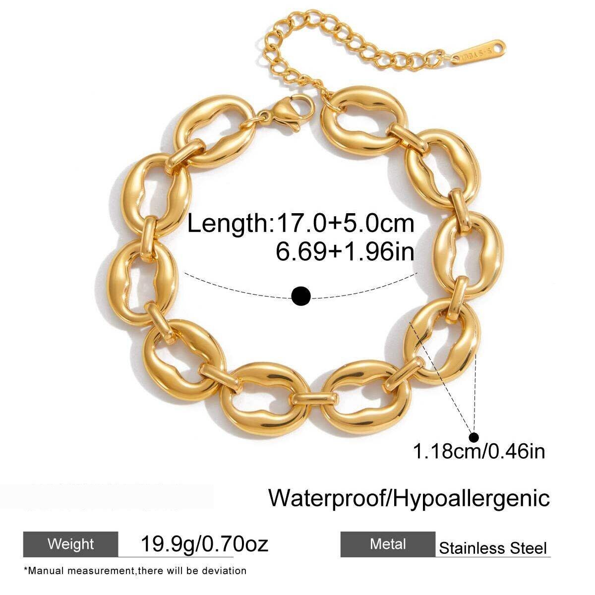 1 Piece Classic Circle Stainless Steel Waterproof Gold Color Women's Chain Bracelets h5 