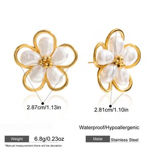 1 Paar Elegante, Wasserfeste Ohrstecker Aus Edelstahl In Goldfarbe Mit Muschelmotiv Und Blumenmuster Für Damen h5