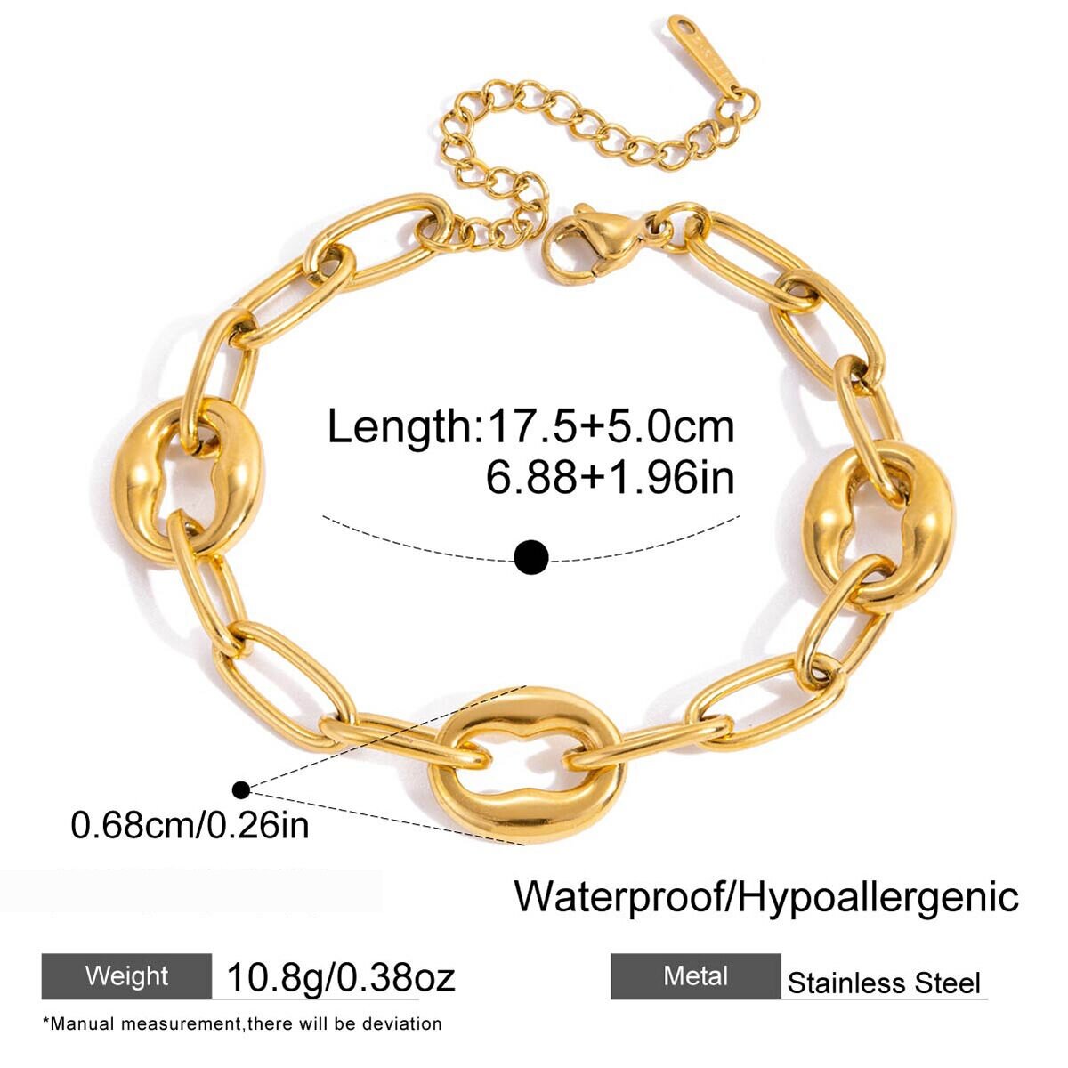 1 Piece Classic Circle Stainless Steel Waterproof Gold Color Women's Chain Bracelets Picture2