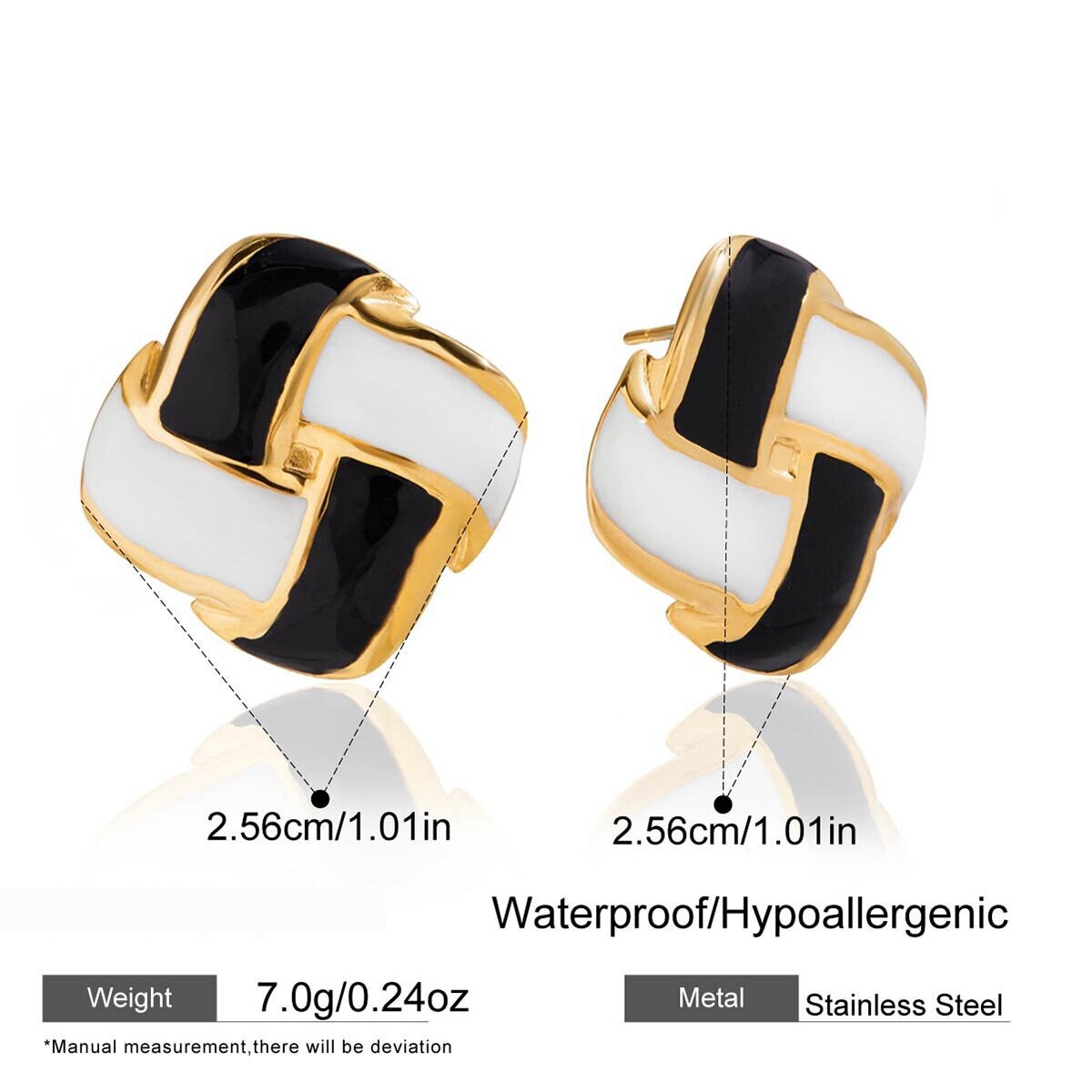 1 Pair Classic Checkerboard Stainless Steel Waterproof Gold Color Women's Stud Earrings h5 Picture2