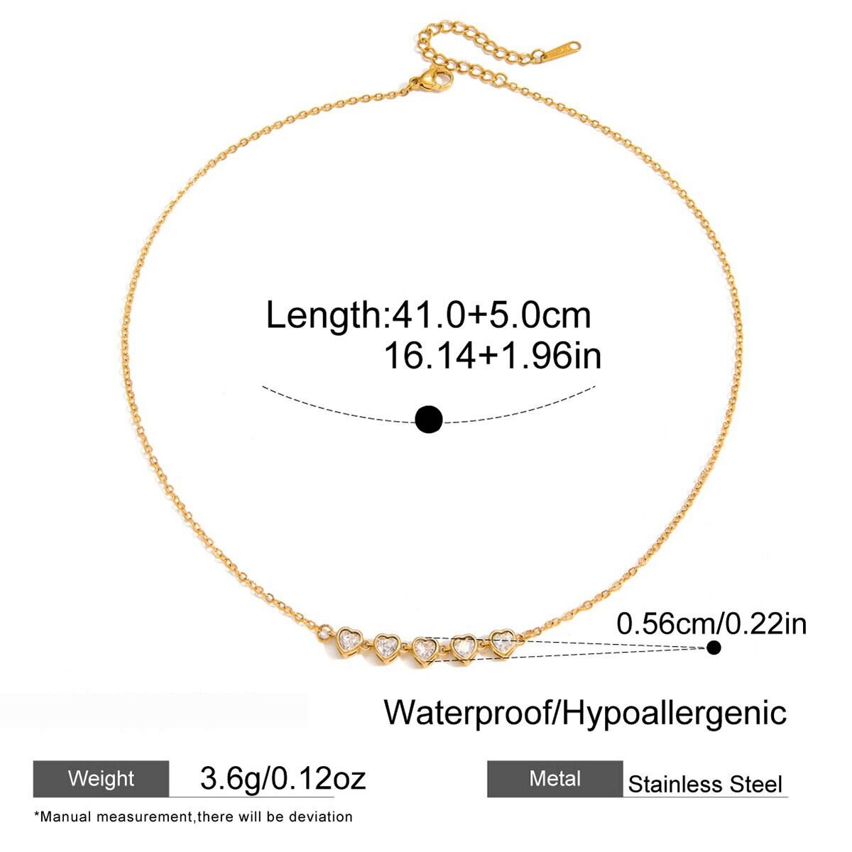 1 Piece Daily Heart Stainless Steel Waterproof Gold Color Zircon Women's Pendant Necklaces Picture2