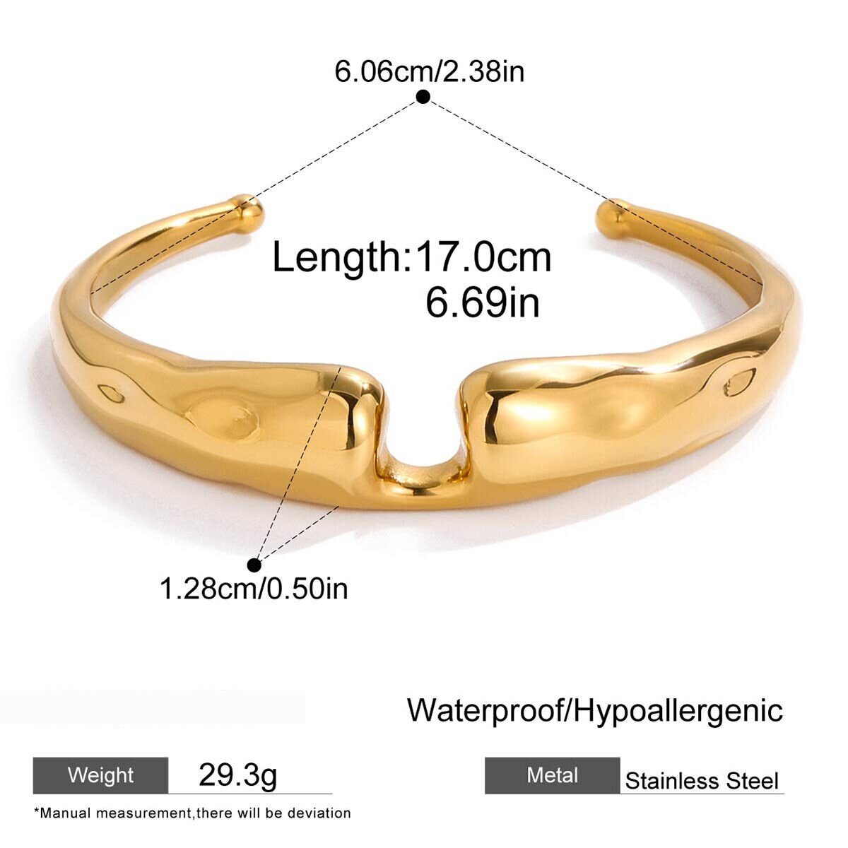 Pulseras De Puño De Acero Inoxidable Con Diseño Clásico De Martillo, Resistentes Al Agua, Color Dorado, Para Mujer. Imagen2