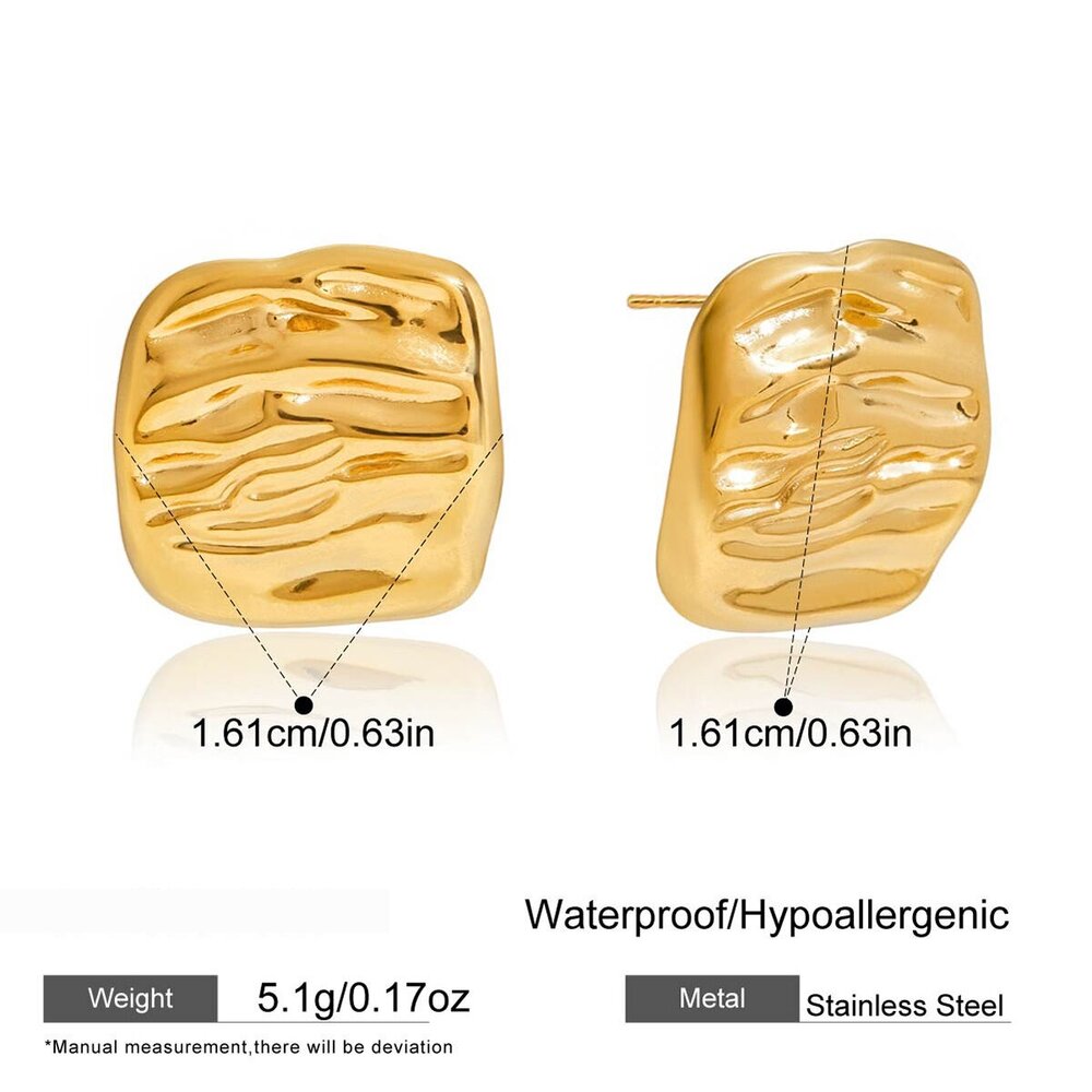 1 Pair Delicate Ripple Strip Stainless Steel Waterproof Gold Color Women's Stud Earrings Picture2