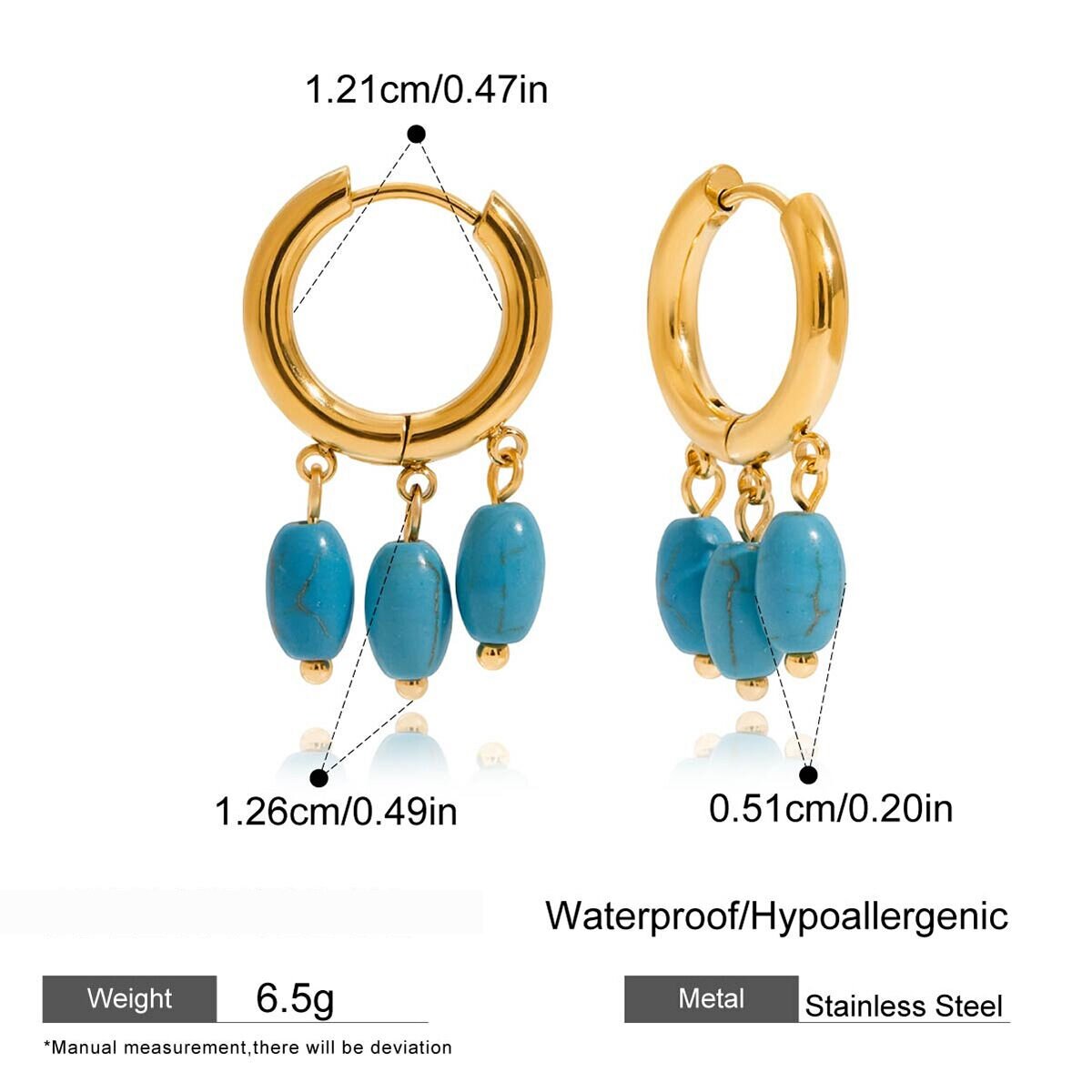 1 Pair Elegant Circle Calaite Stainless Steel Waterproof Gold Color Women's Drop Earrings Picture2