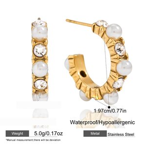 1 Pair Elegant Circle Stainless Steel Waterproof Gold Color Zircon Women's Hoop Earrings h5 Picture2