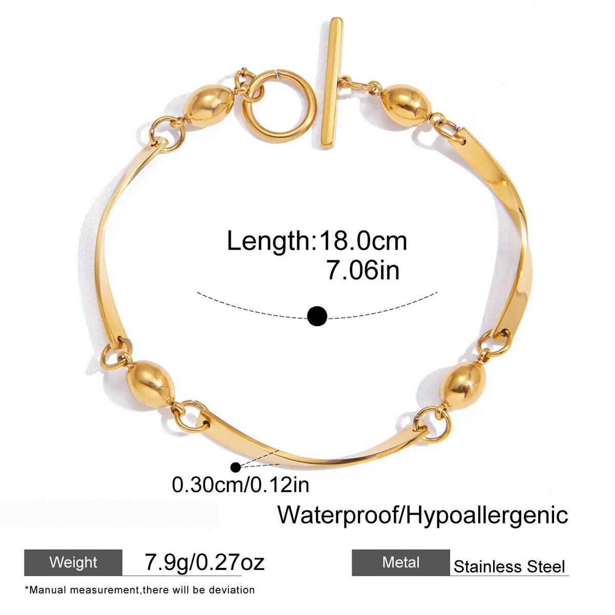 1 Piece Modern Wavy Line Stainless Steel Waterproof Gold Color Women's Chain Bracelets h5 Picture2