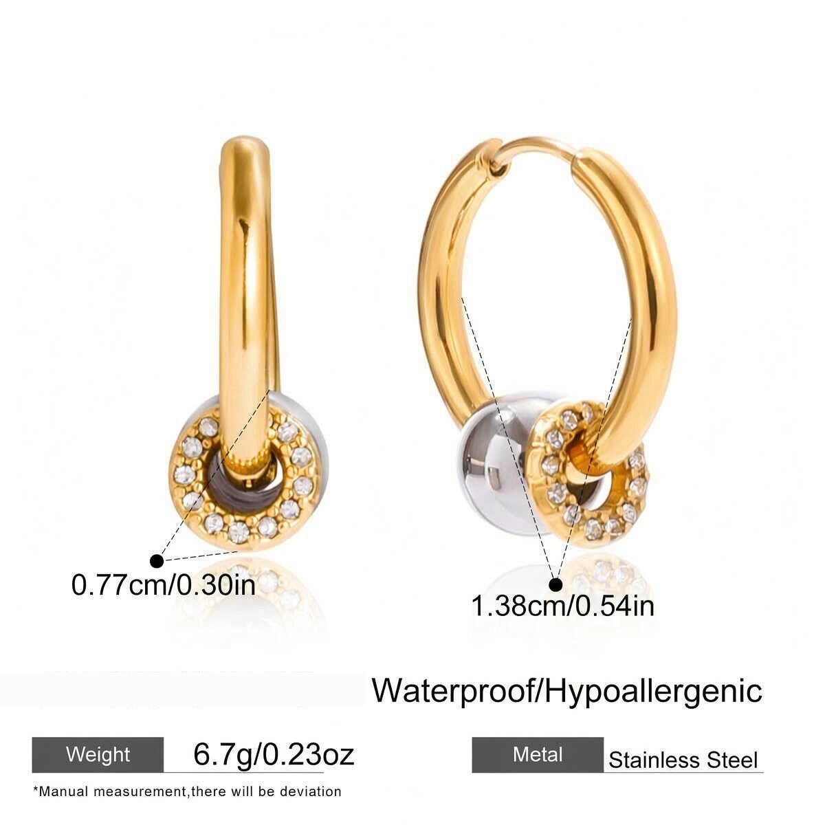 1 Pair Classic Mixed Gold&Silver Colors Stainless Steel Waterproof Women's Hoop Earrings Picture2