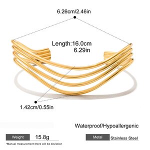 1 Piece Classic Wavy Line Stainless Steel Waterproof Gold Color Women's Cuff Bracelets h5 Picture2