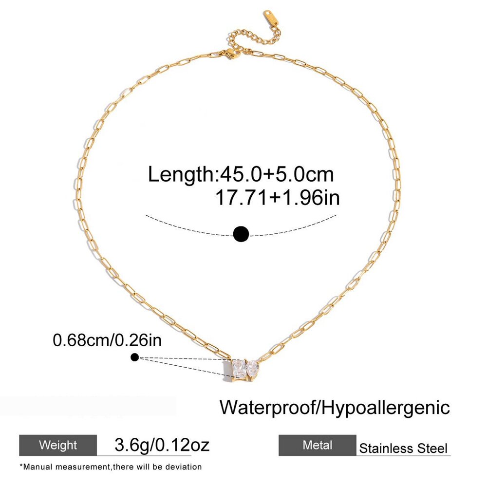 1 Piece Luxurious Rectangle Stainless Steel Waterproof Gold Color Zircon Women's Pendant Necklaces Picture2