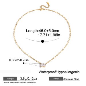 1 Piece Luxurious Rectangle Stainless Steel Waterproof Gold Color Zircon Women's Pendant Necklaces h5 Picture2