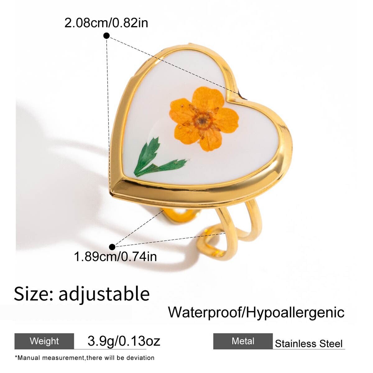 1 Piece Romantic Flower Album Stainless Steel Waterproof Gold Color Statement Rings Picture2