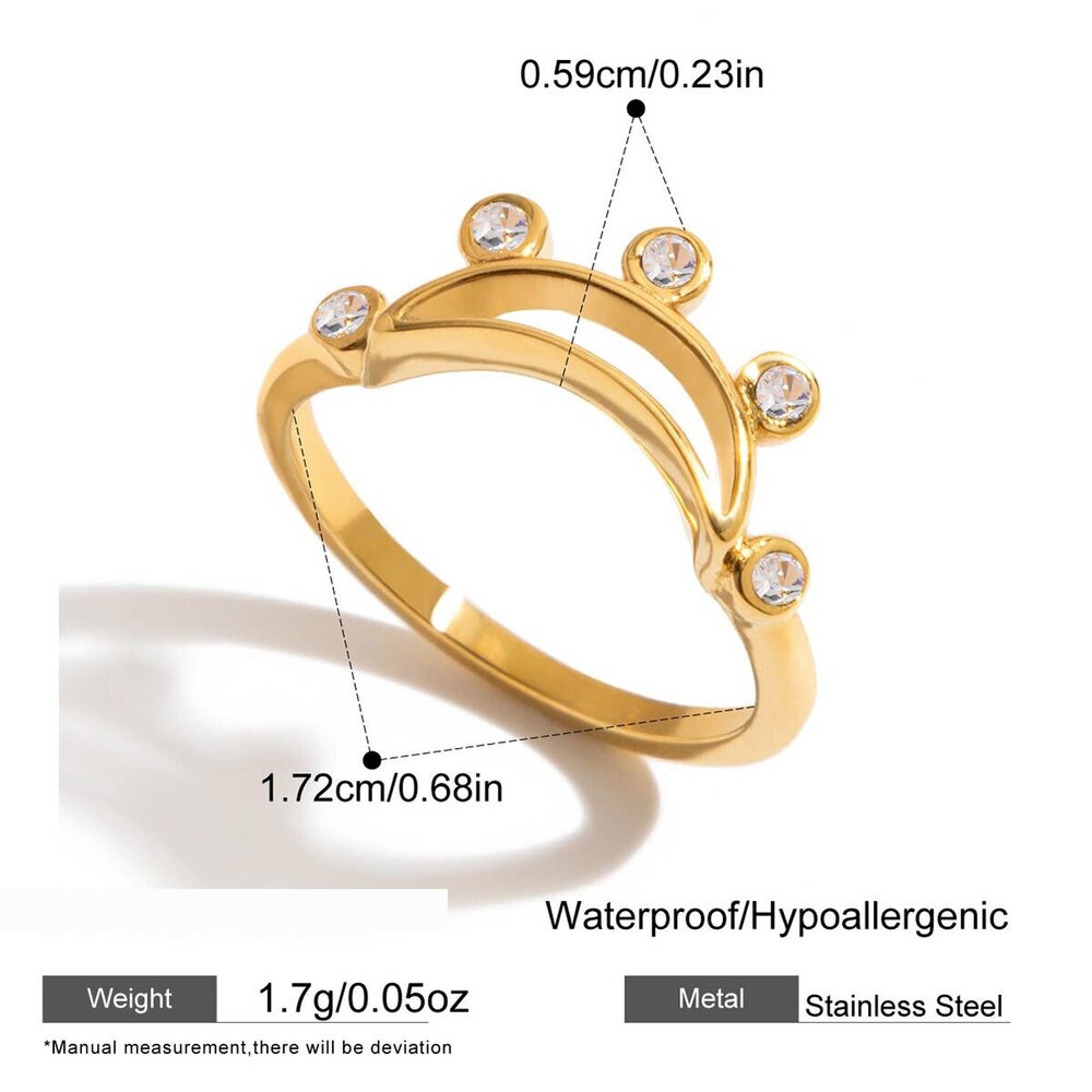 1 Piece Shinning Circle Stainless Steel Waterproof Gold Color Zircon Women's Gemstone Rings