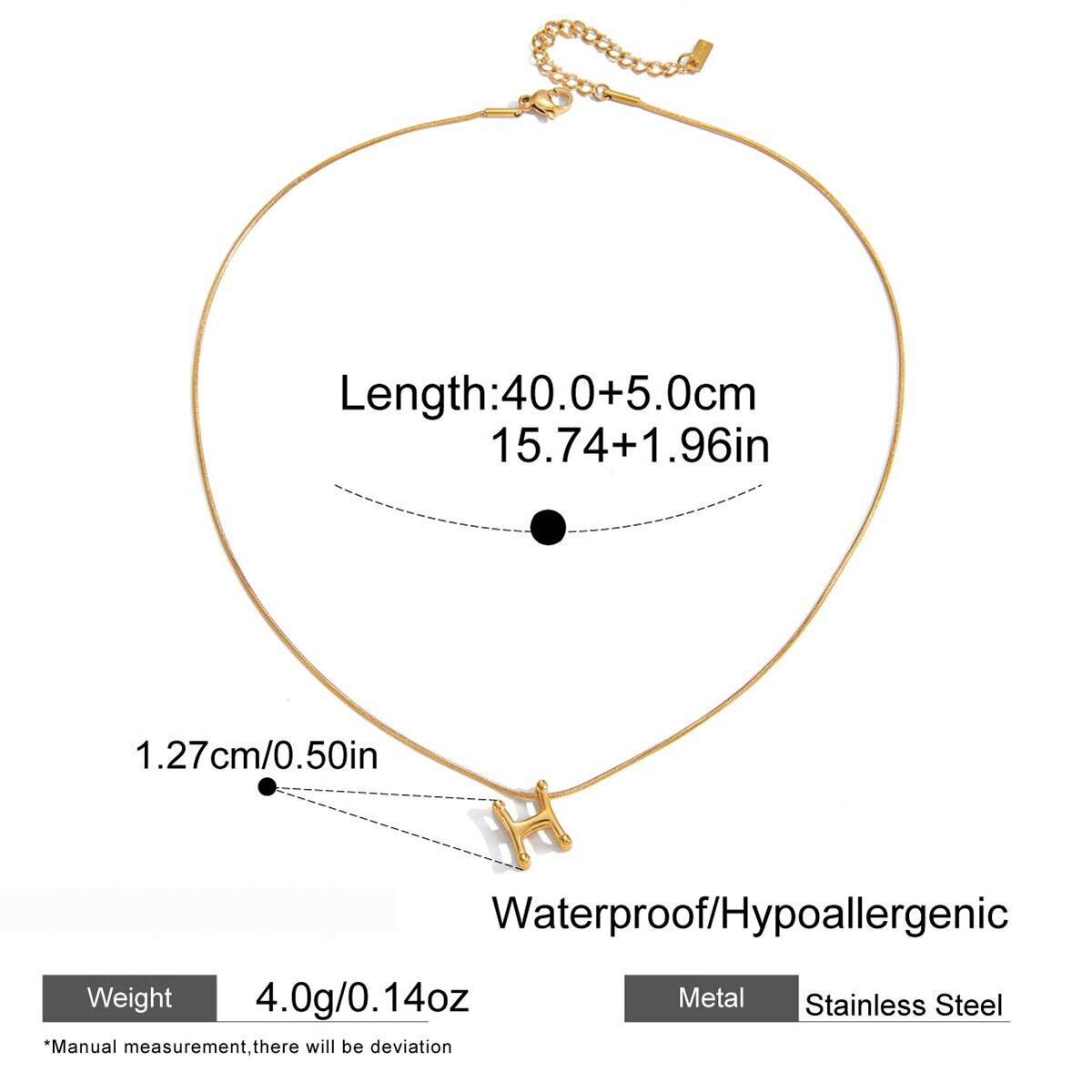 1 Piece Classic Letter H Stainless Steel Waterproof Gold Color Women's Pendant Necklaces h5 Picture2