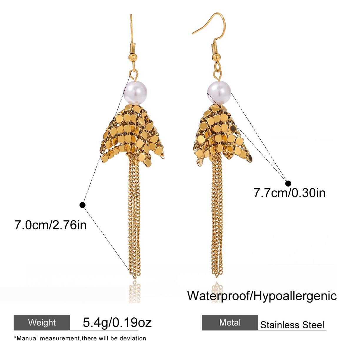 1 Pair Luxurious Tassel Stainless Steel Waterproof Gold Color Zircon Women's Dangle Earrings h5 Picture2