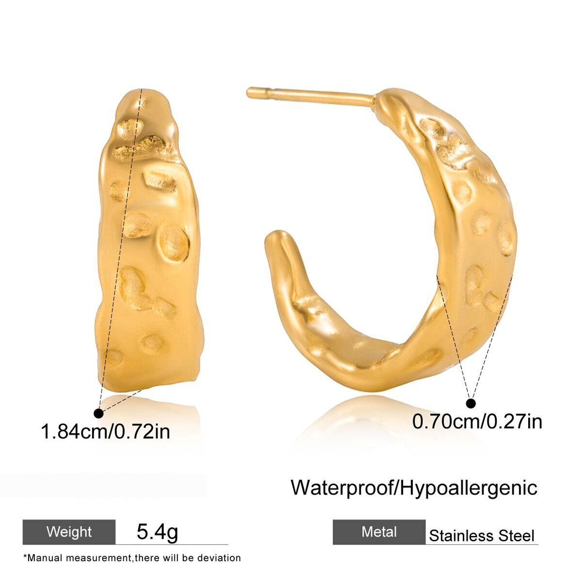 1 Pair Shinning Circle Stainless Steel Waterproof Gold Color Women's Hoop Earrings 