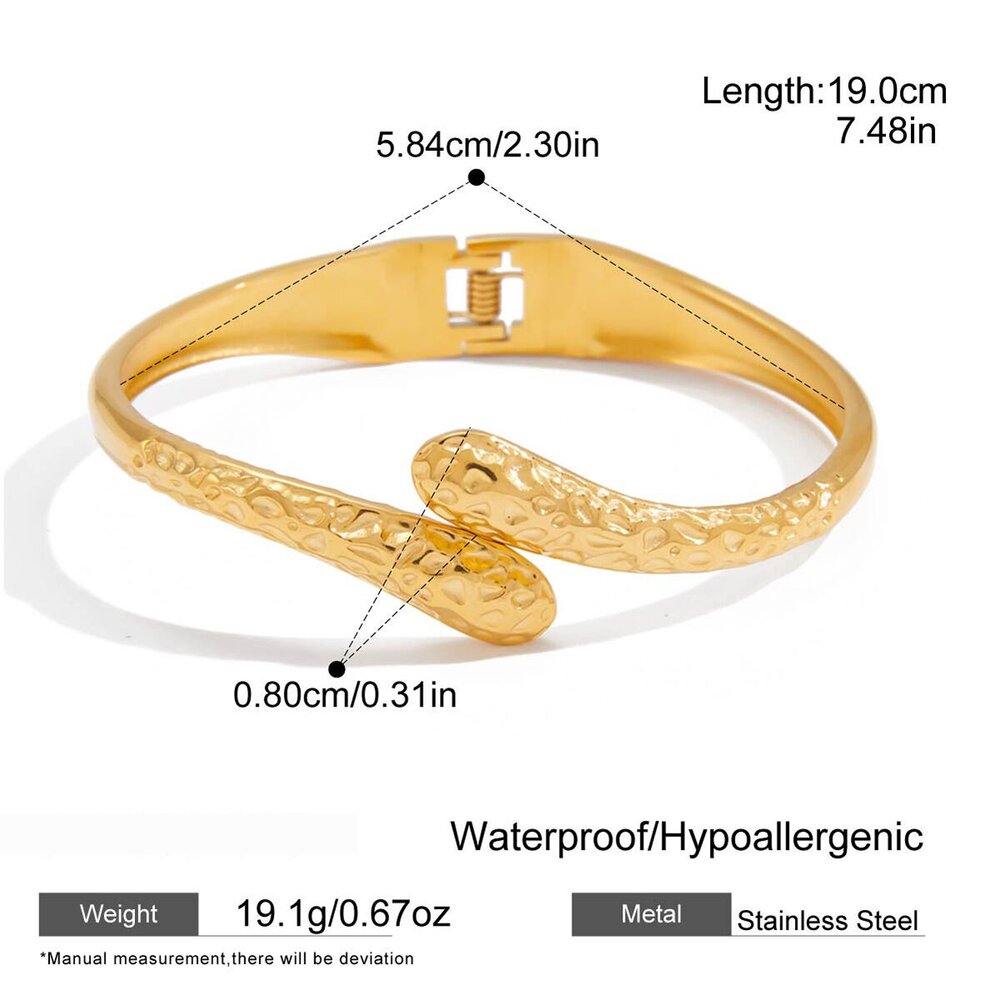 1 Piece Classic Hammer Pattern Stainless Steel Waterproof Gold Color Women's Bangles h5Picture2