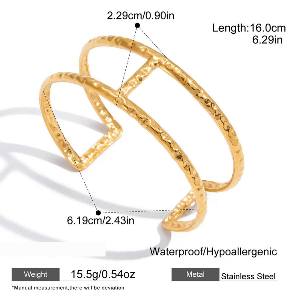 1 Piece Daily Hammered Texture Stainless Steel Waterproof Gold Color Women's Cuff Bracelets h5Picture2