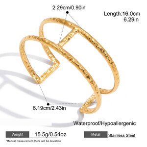 1 Piece Daily Hammered Texture Stainless Steel Waterproof Gold Color Women's Cuff Bracelets h5 Picture2