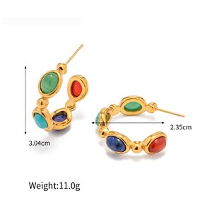 1 Pair Elegant Natural Stone Circle Stainless Steel Waterproof Gold Color Women's Hoop Earrings h5 Picture2